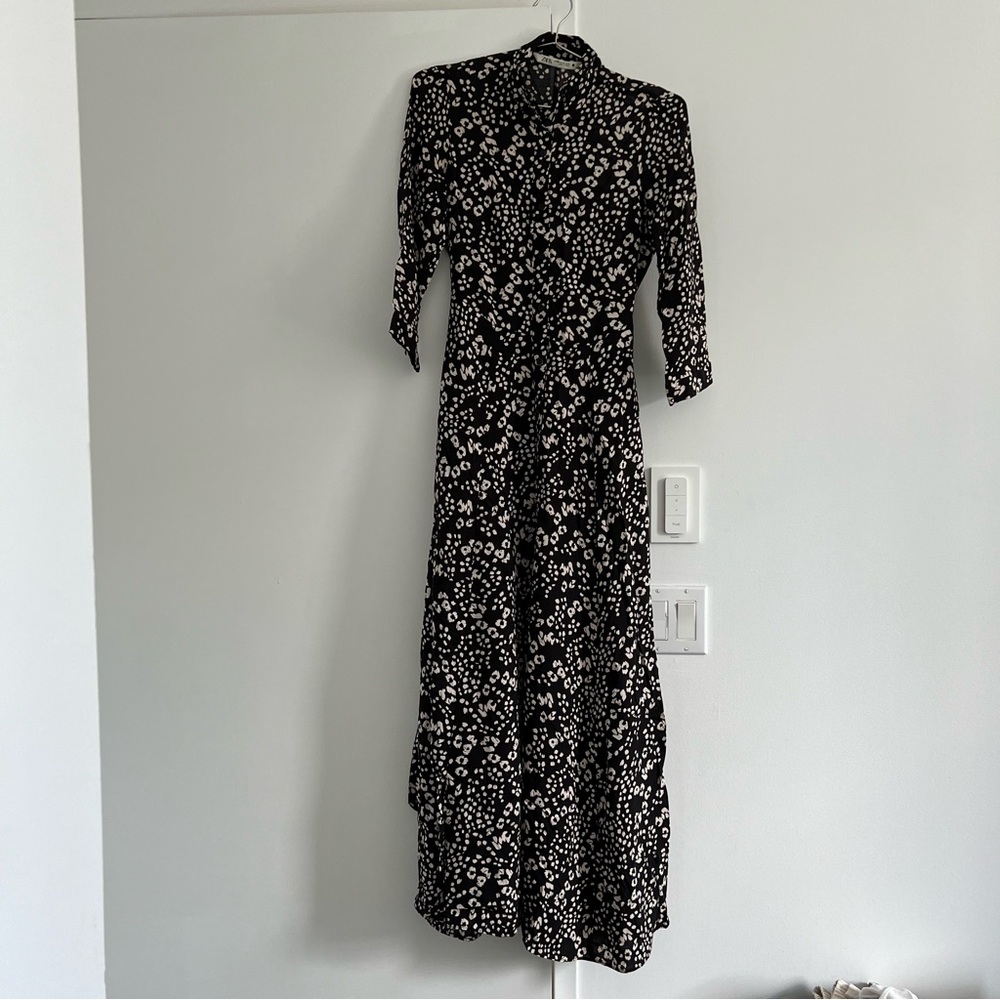 Zara animal cheetah leopard print maxi shirtdress XS